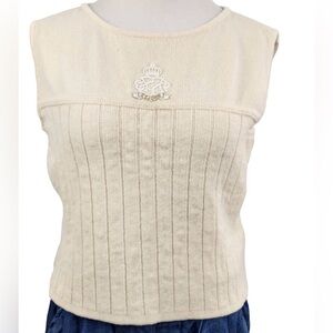 St. John Cream Ribbed Tank Top w SJ Appliqué- Sz M GUC